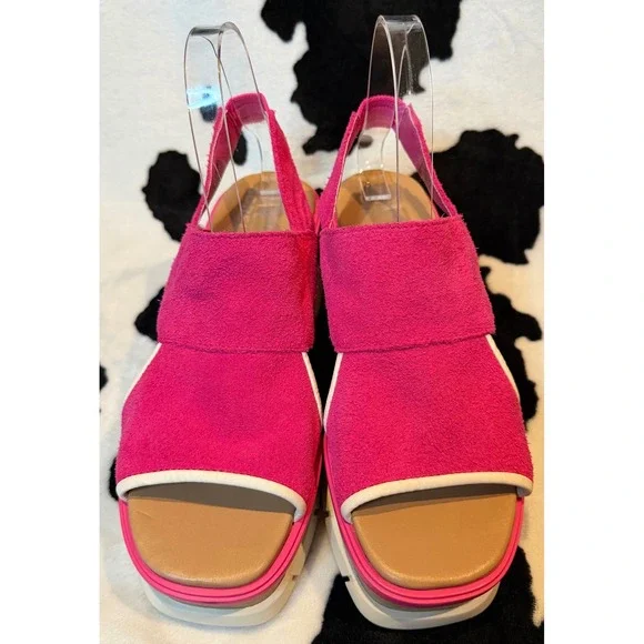 Sorel Joanie III Slingback Wedge Sandal in Fuchsia Fizz/Chalk Women's Size 8 - Picture 4 of 9